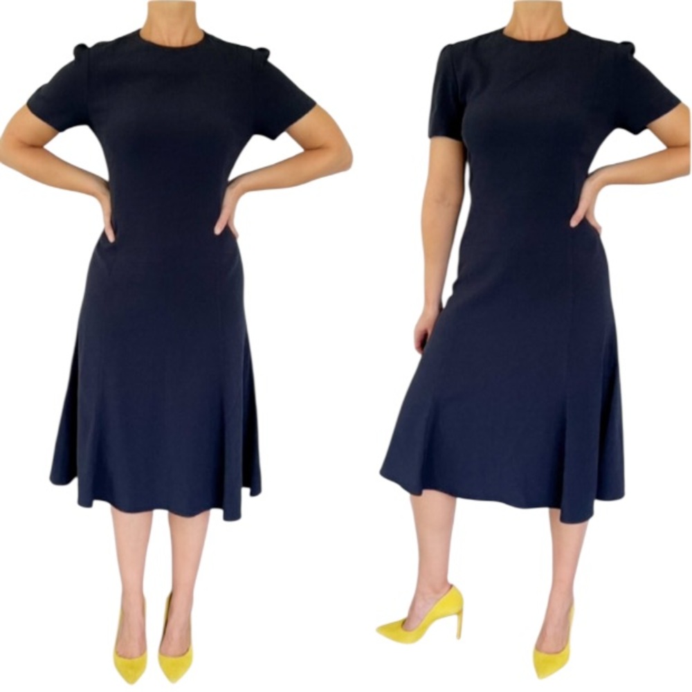 MM Lafleur navy blue short sleeve crewneck a-line knee-length dress size 8